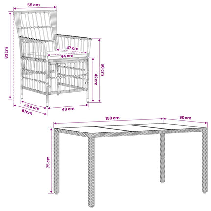 Udendørs spise sæt 7 stk. Sort polyrattan