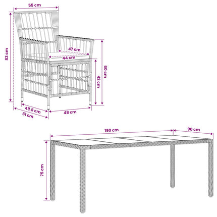 Udendørs spise sæt 9 stk. Sort polyrattan