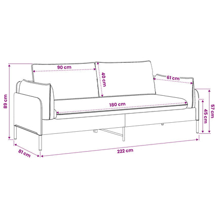 3-personers sofa 3-personers Vinrød 222 x 81 x 89 cm Fløjl