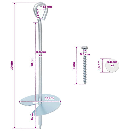 Jordanker 6 pcs Sølv Ø10 x 30 cm Galvaniseret metal