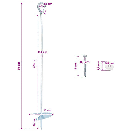 Jordanker 10 pcs Sølv Ø10 x 50 cm Galvaniseret metal