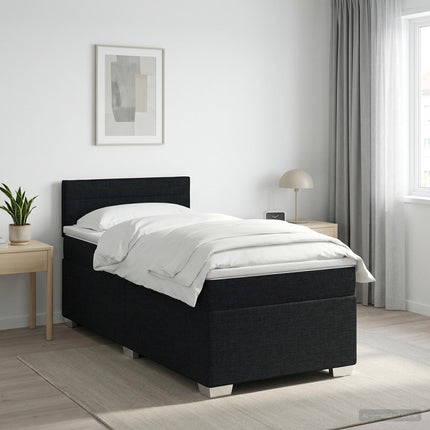 Boxmadras med topmadras med hovedgærde Sort 80 x 200 cm Stof