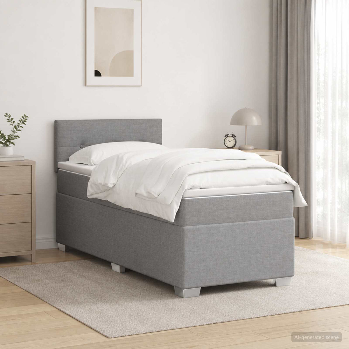 Boxmadras med topmadras Lysegr 100 x 200 cm Stof