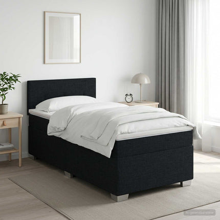 Boxmadras med topmadras med hovedgærde Sort 90 x 200 cm Stof