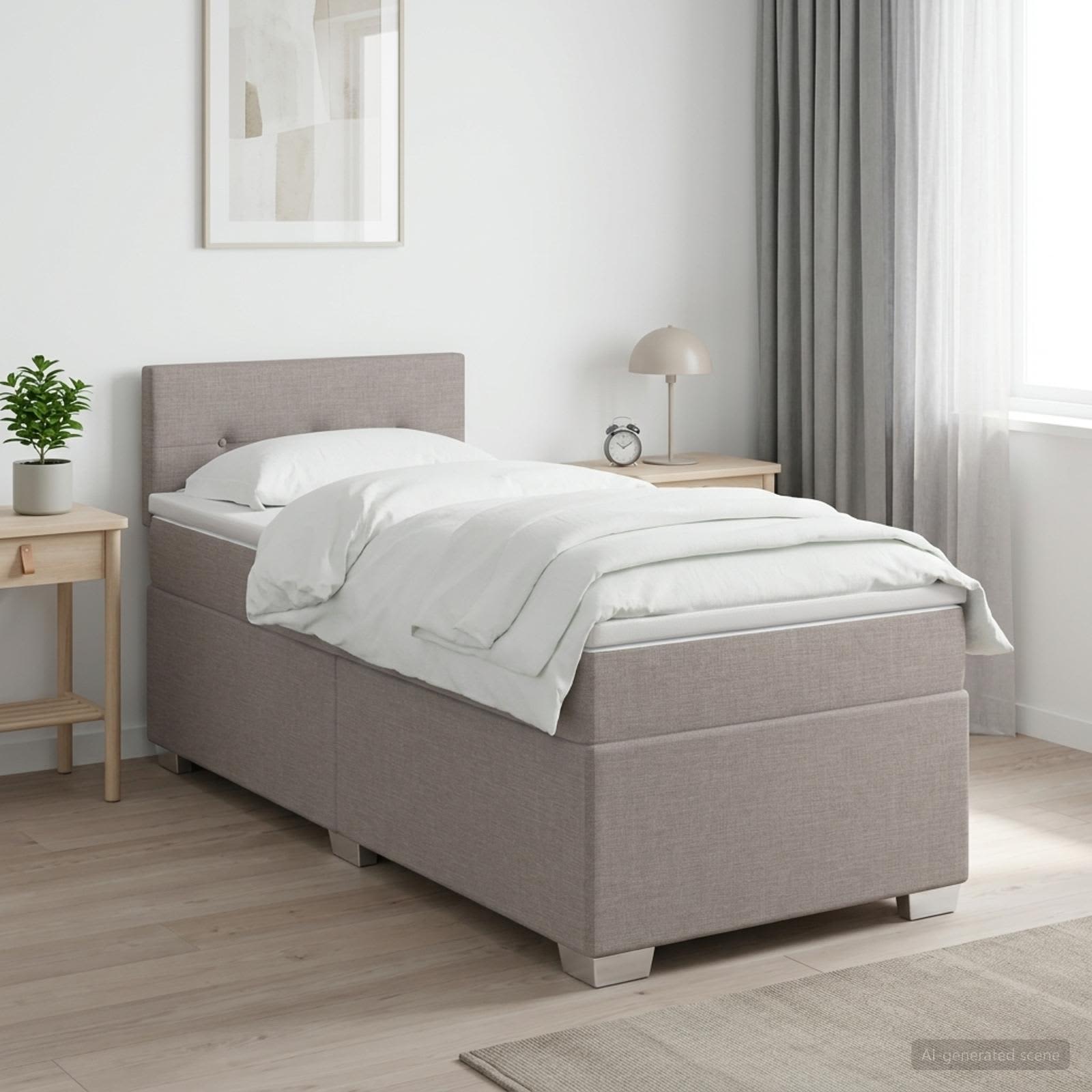 Boxmadras med topmadras Grbrun 100 x 200 cm Stof