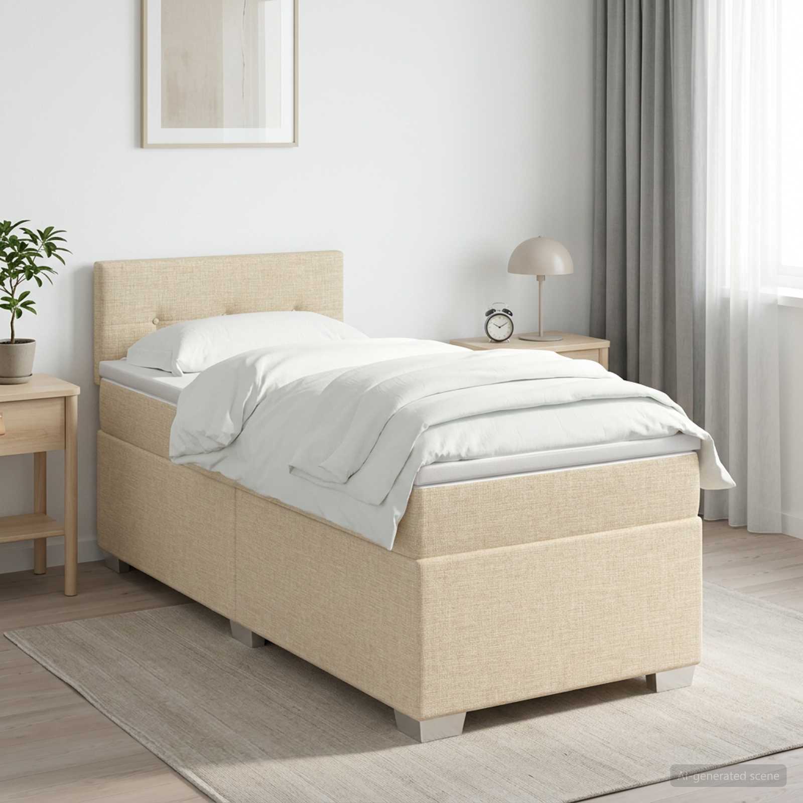 Boksmadras med topmadras og justerbar gavl 100 x 200 cm cremefarvet