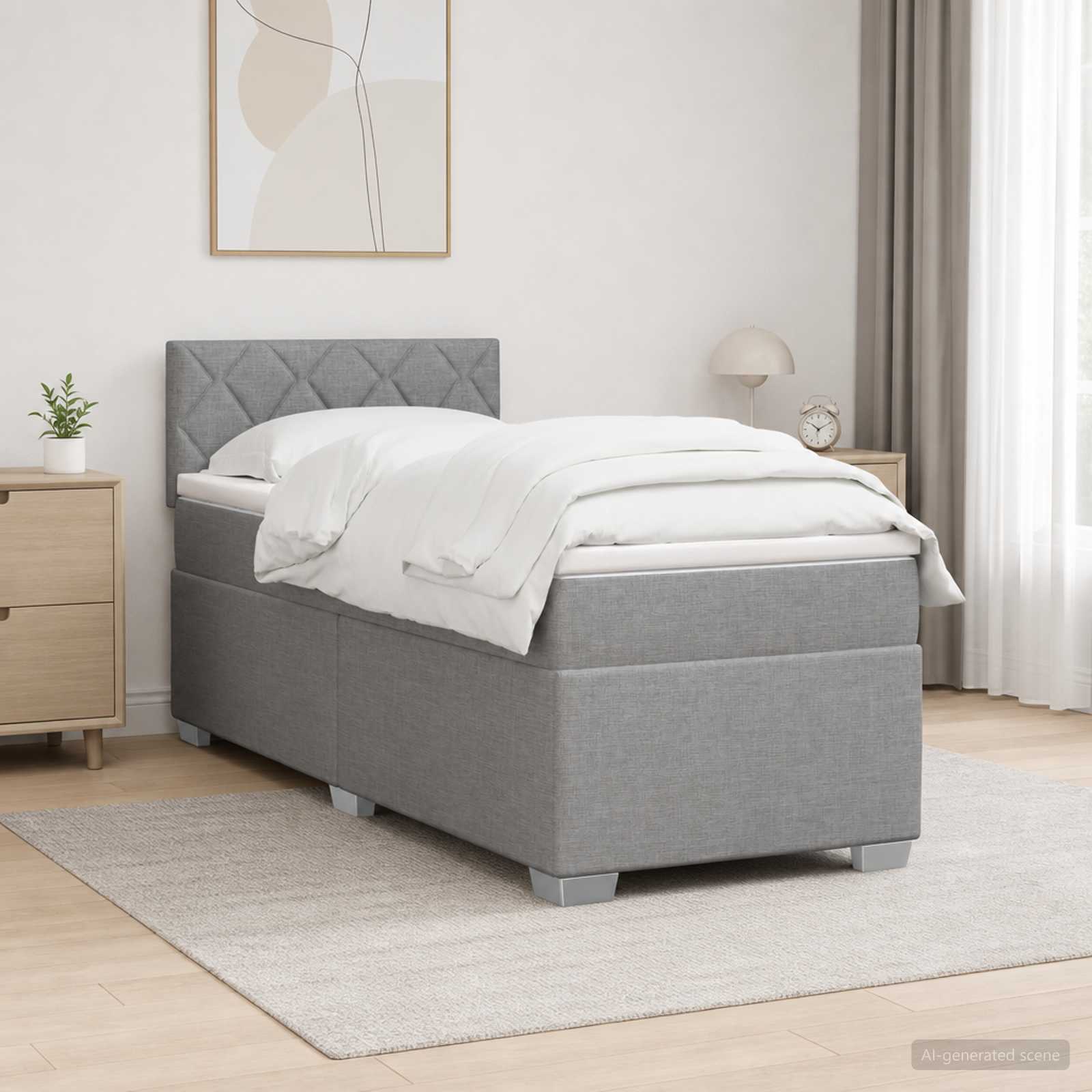 Boxmadras med topmadras Lysegr 100 x 200 cm Stof