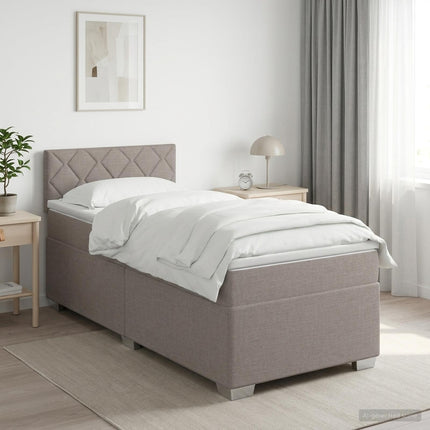 Boxmadras med topmadras med hovedgærde Gråbrun 90 x 190 cm Stof