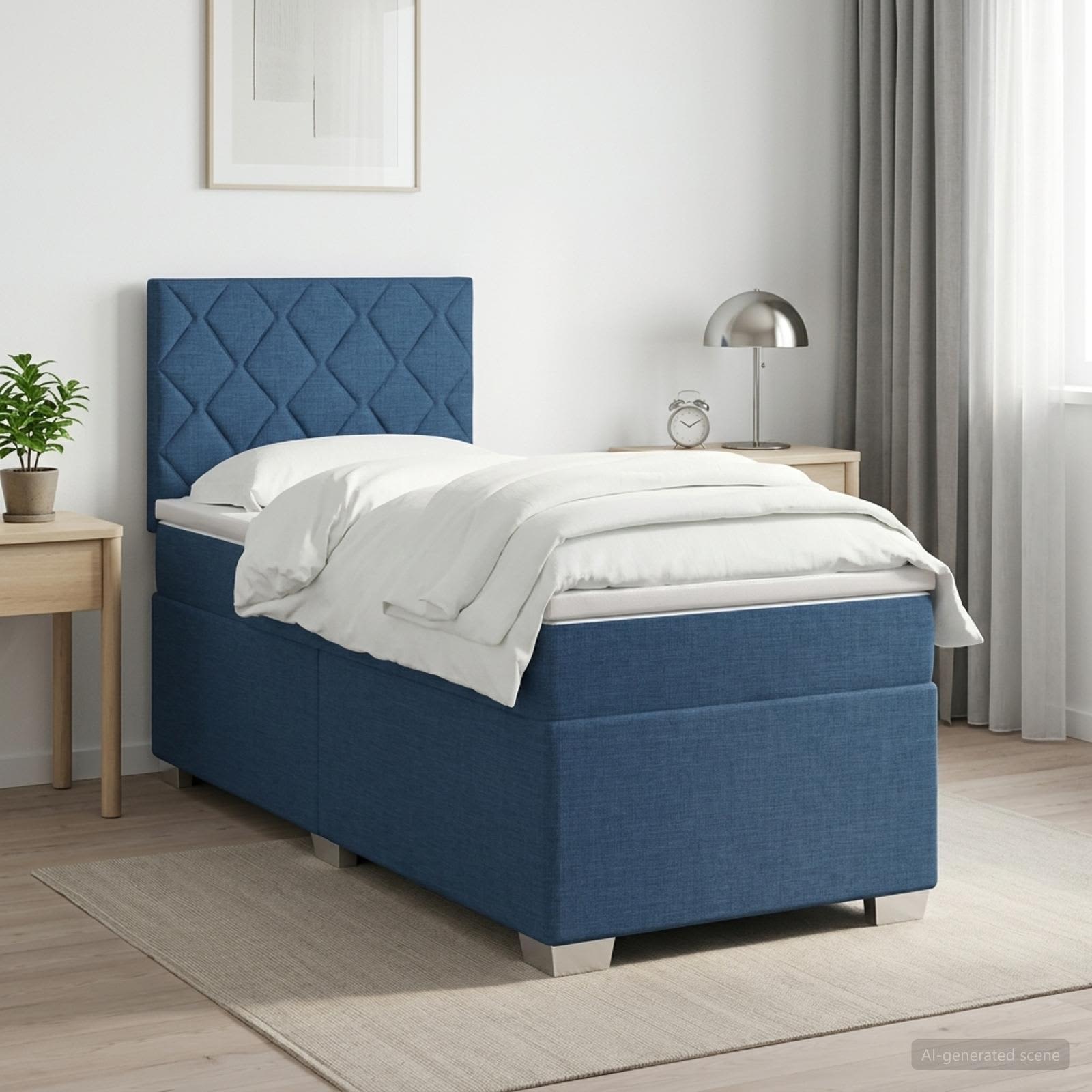 Boxmadras med topmadras med hovedgrde Bl 80 x 200 cm Stof