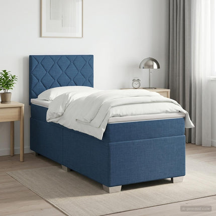 Boxmadras med topmadras med hovedgærde Blå 100 x 200 cm Stof