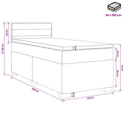 Boxmadras med topmadras Mørkegrå 90 x 190 cm Stof