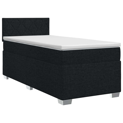 Boxmadras med topmadras med hovedgærde Sort 90 x 190 cm Stof
