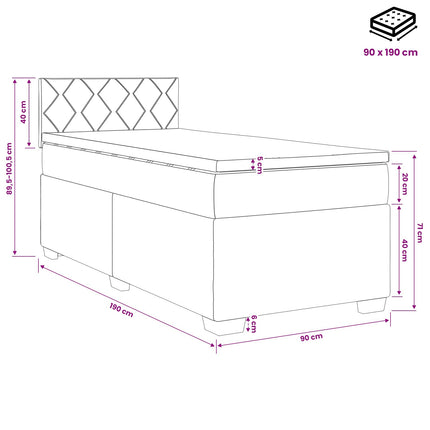 Boxmadras med topmadras Cremefarvet 90 x 190 cm Stof