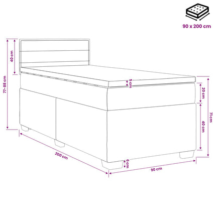 Boxmadras med topmadras med hovedgærde Sort 90 x 200 cm Stof