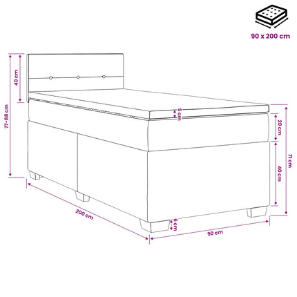 Boxmadras med topmadras med hovedgærde Sort 90 x 200 cm Stof