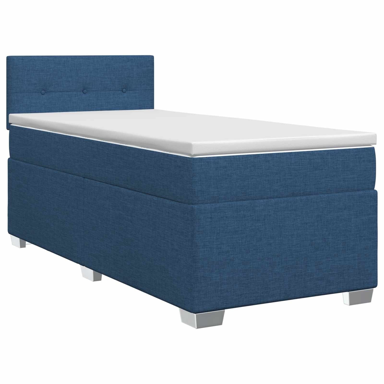 Boxmadras med topmadras med hovedgærde Blå 90 x 200 cm Stof billede