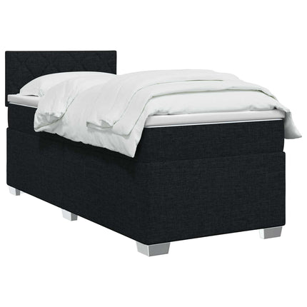 Boxmadras med topmadras med hovedgærde Sort 90 x 200 cm Stof