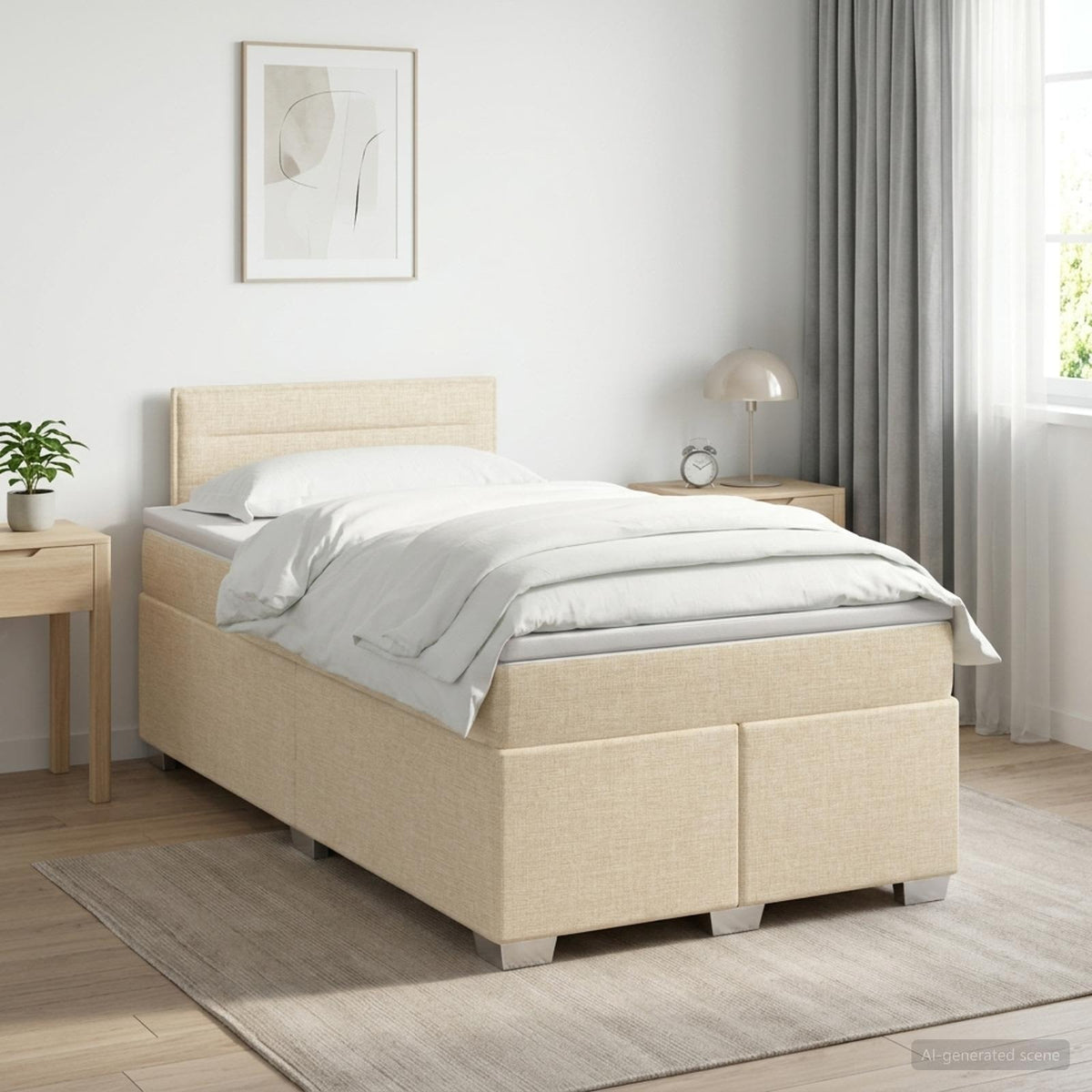 Boxmadras med topmadras Cremefarvet 120 x 200 cm Stof