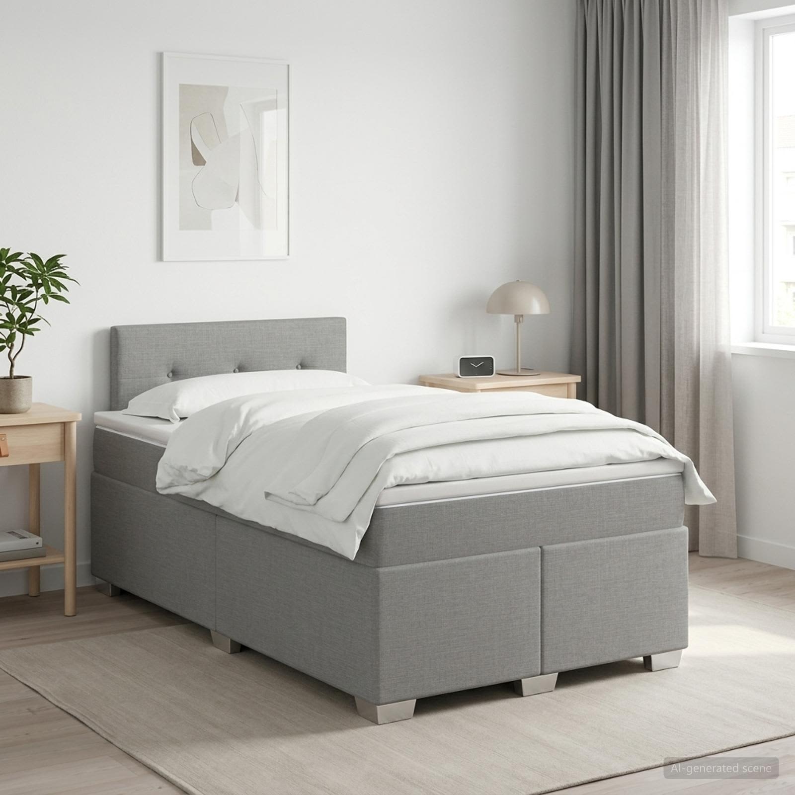 Boxmadras med topmadras Lysegr 120 x 190 cm Stof