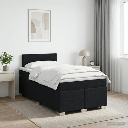 Boxmadras med topmadras med hovedgærde Sort 120 x 190 cm Stof