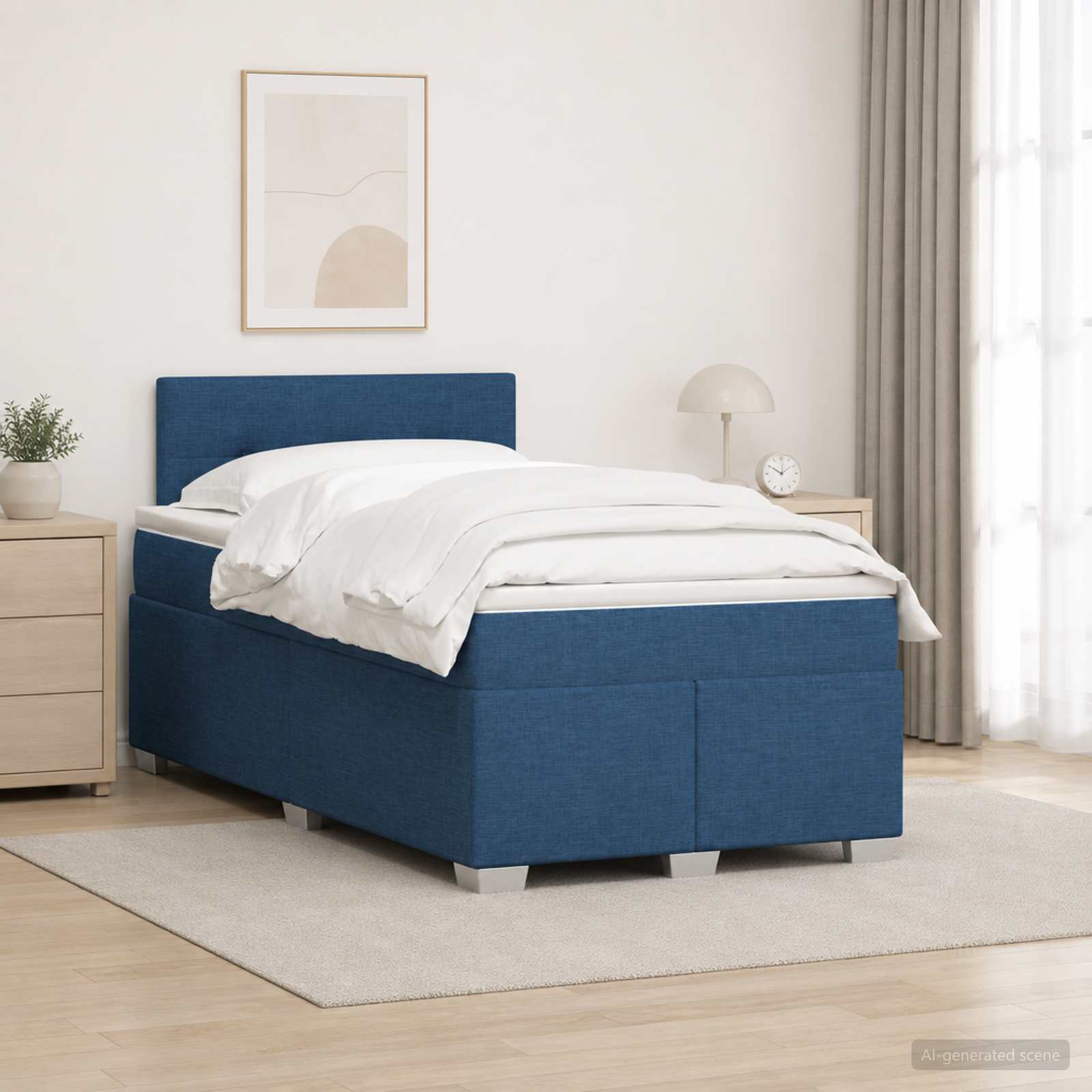 Boxmadras med topmadras med hovedgrde Bl 120 x 200 cm Stof