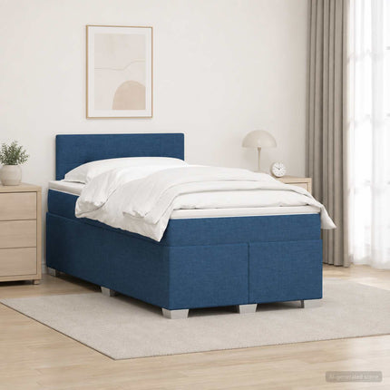 Boxmadras med topmadras med hovedgærde Blå 120 x 190 cm Stof