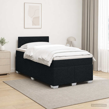 Boxmadras med topmadras med hovedgærde Sort 120 x 190 cm Stof