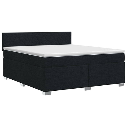 Boxmadras med topmadras med hovedgærde Sort 140 x 190 cm Stof
