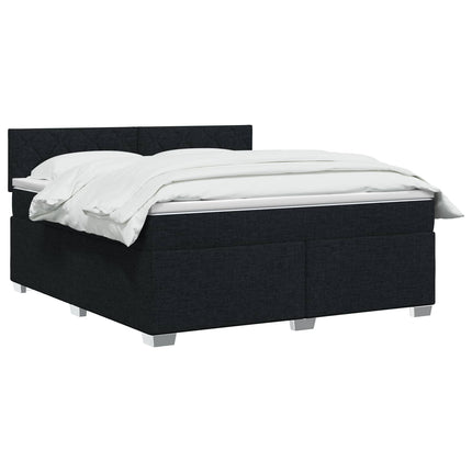Boxmadras med topmadras med hovedgærde Sort 140 x 190 cm Stof