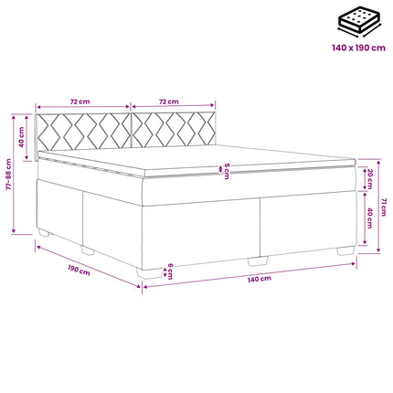 Boxmadras med topmadras med hovedgærde Blå 140 x 190 cm Stof