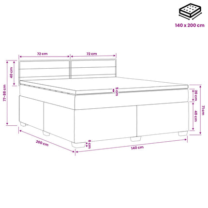 Boxmadras med topmadras Lysegrå 140 x 200 cm Stof