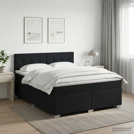Boxmadras med topmadras med hovedgærde Sort 160 x 200 cm Stof