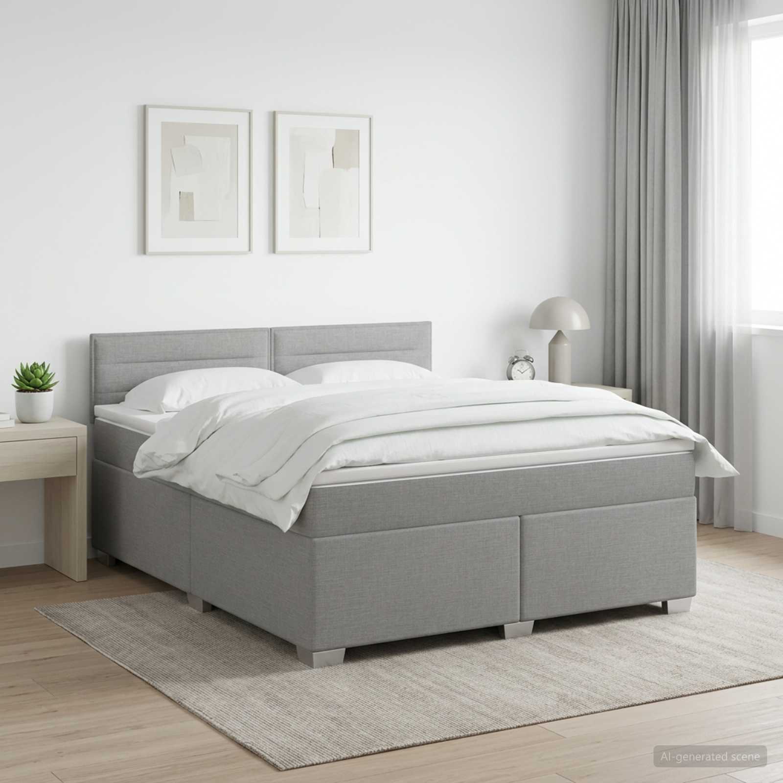 Boxmadras med topmadras Lysegr 140 x 190 cm Stof
