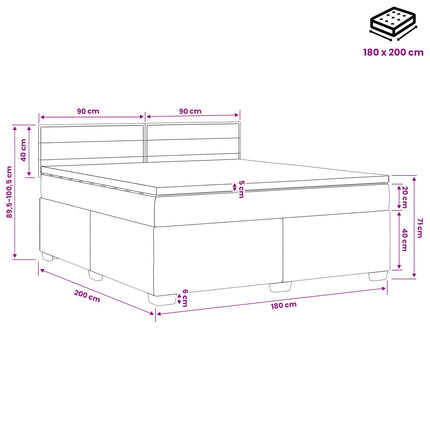 Boxmadras med topmadras Mørkegrå 180 x 200 cm Stof