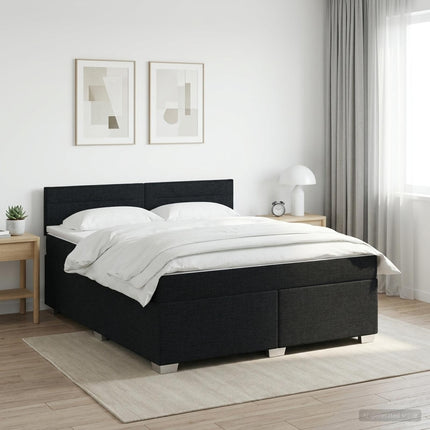 Boxmadras med topmadras med hovedgærde Sort 140 x 200 cm Stof