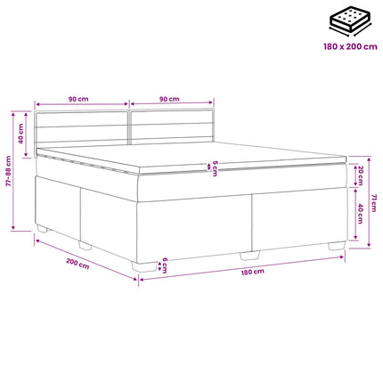Boxmadras med topmadras med hovedgærde Blå 180 x 200 cm Stof