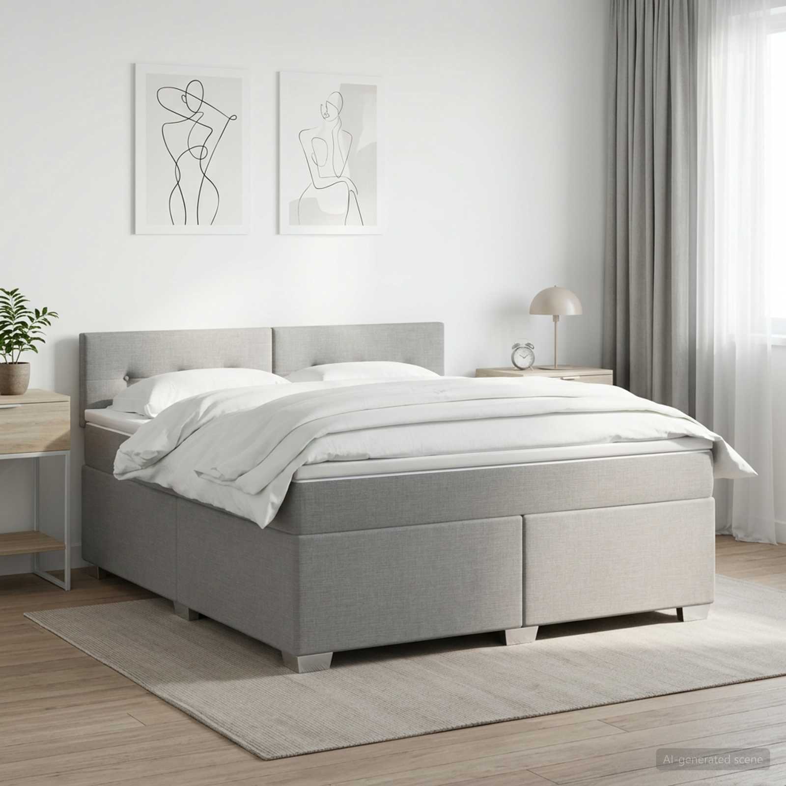 Boxmadras med topmadras Lysegr 160 x 200 cm Stof
