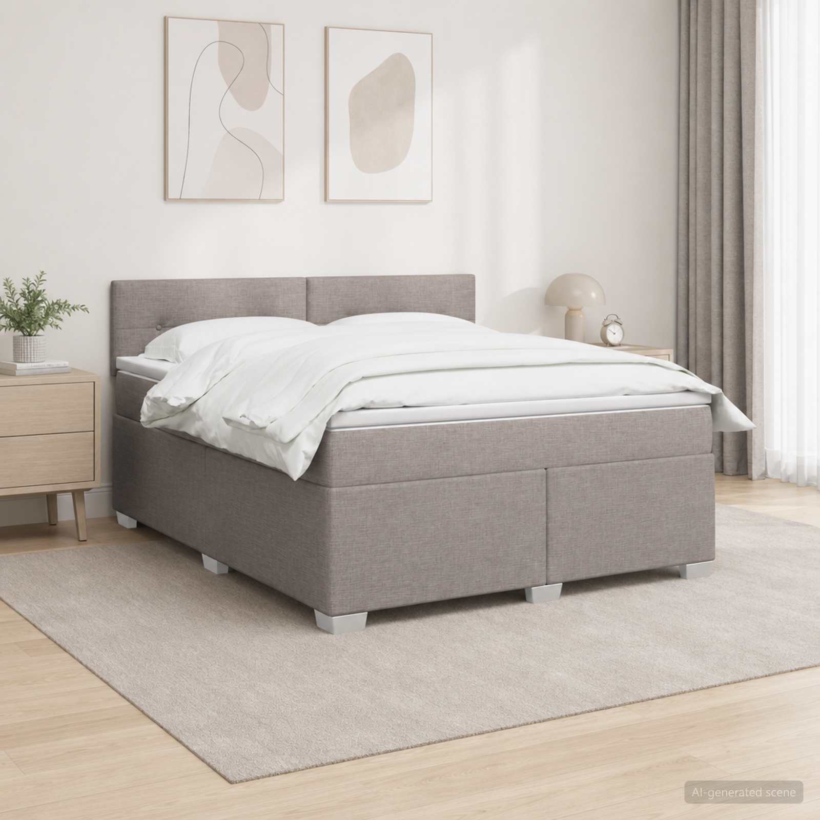 Boxmadras med topmadras Grbrun 180 x 200 cm Stof