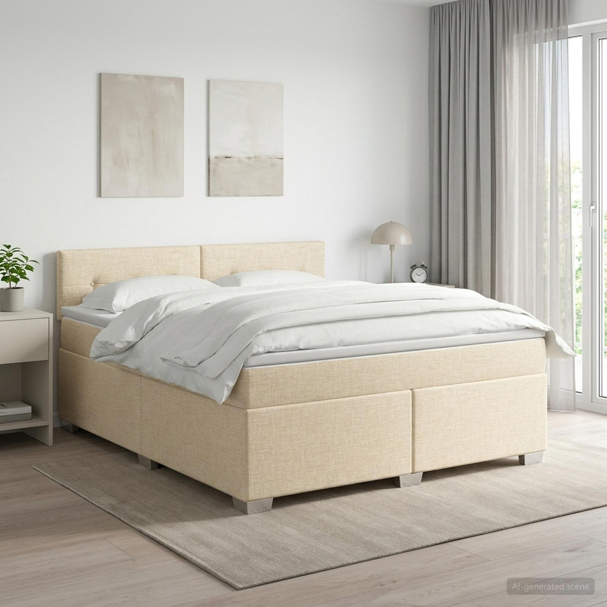Boxmadras med topmadras Cremefarvet 160 x 200 cm Stof