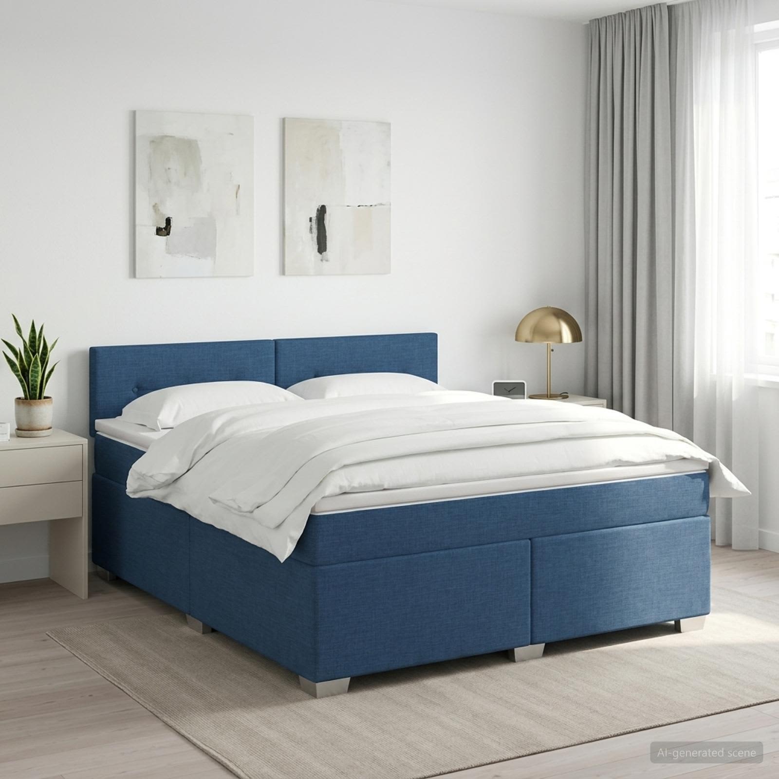 Boxmadras med topmadras med hovedgrde Bl 140 x 190 cm Stof