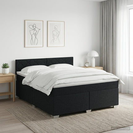 Boxmadras med topmadras med hovedgærde Sort 140 x 190 cm Stof