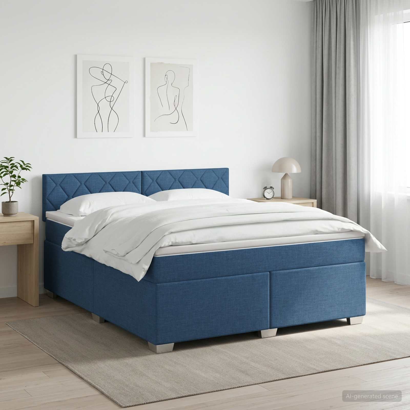 Boxmadras med topmadras med hovedgrde Bl 140 x 200 cm Stof