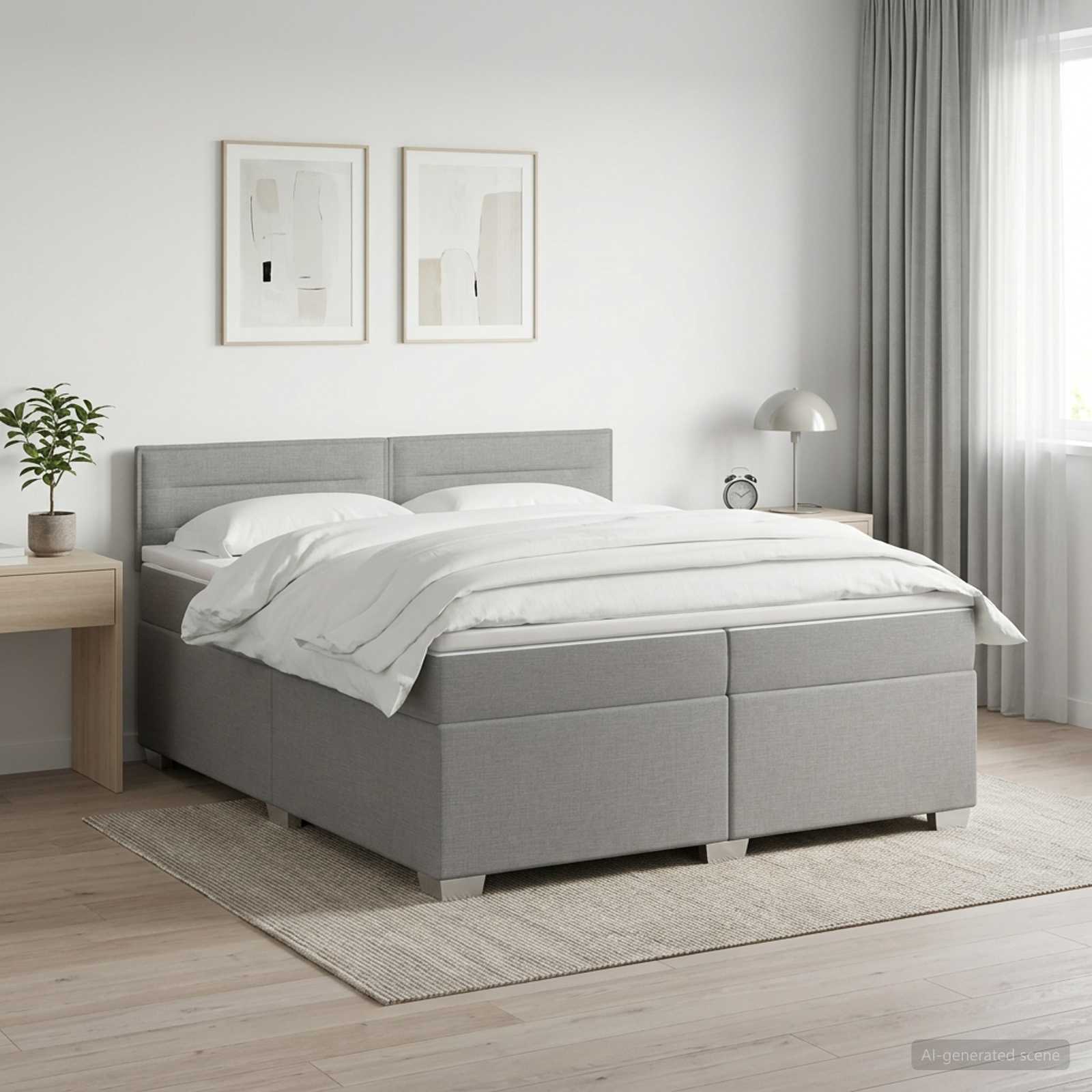 Boxmadras med topmadras Lysegr 200 x 200 cm Stof