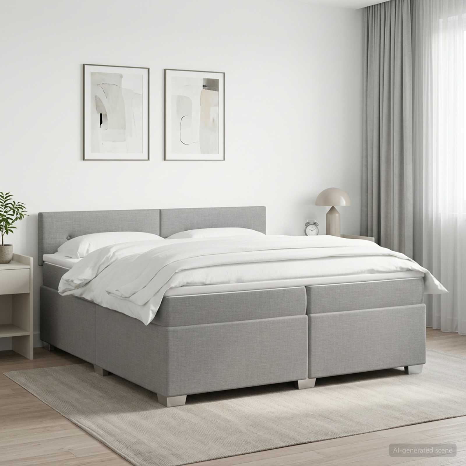 Boxmadras med topmadras Lysegr 200 x 200 cm Stof