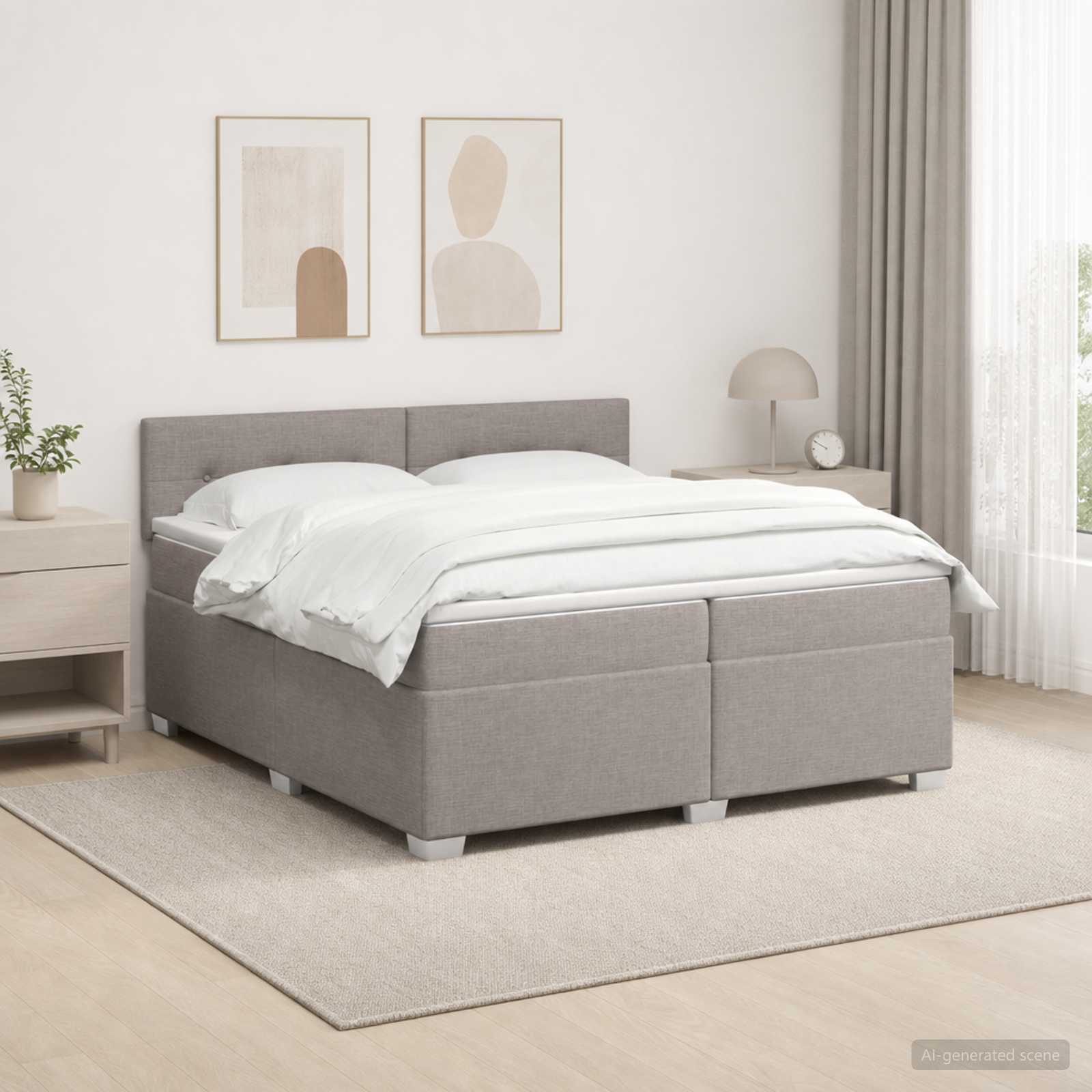 Boxmadras med topmadras Grbrun 200 x 200 cm Stof