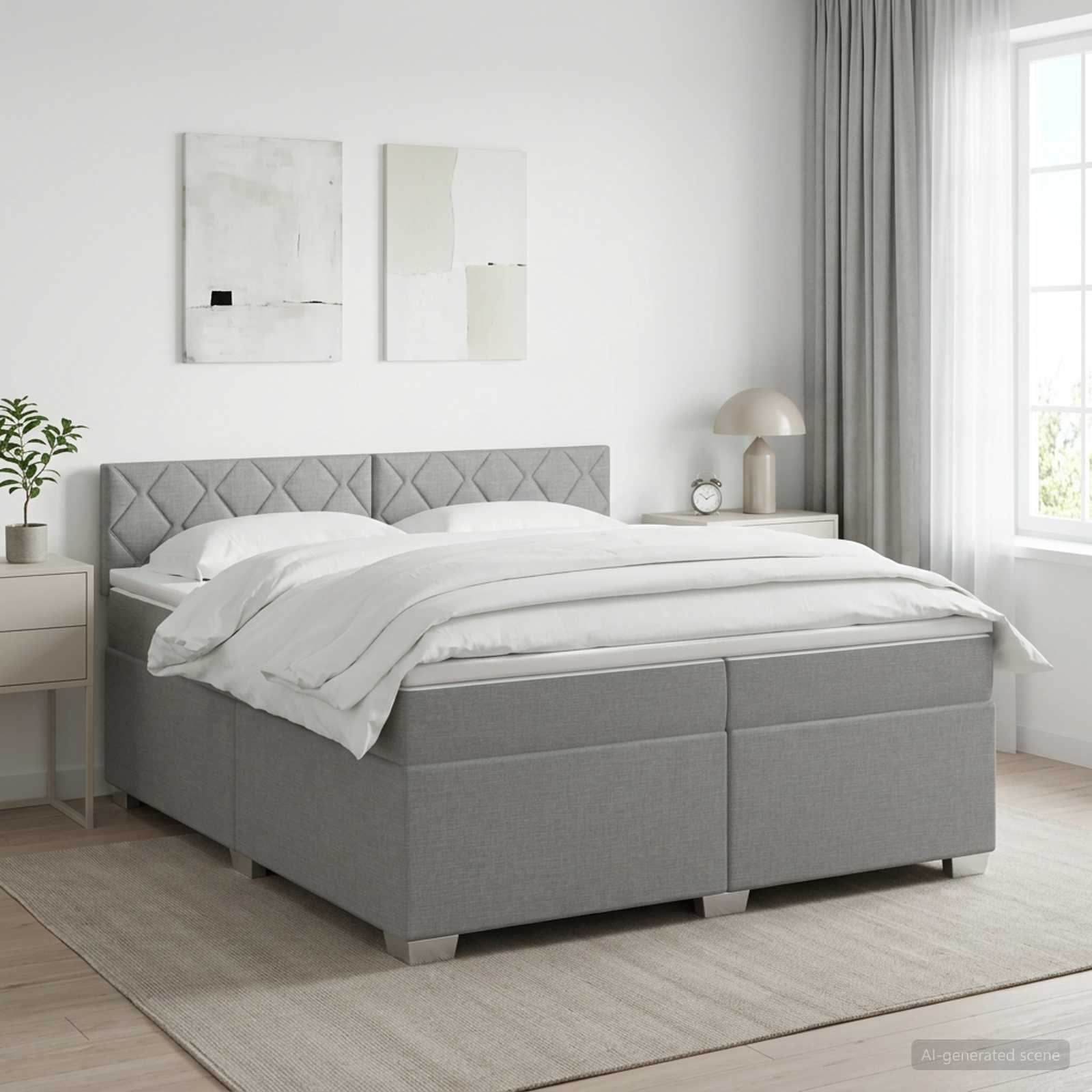 Boxmadras med topmadras Lysegr 200 x 200 cm Stof