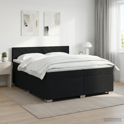 Boxmadras med topmadras med hovedgærde Sort 200 x 200 cm Stof