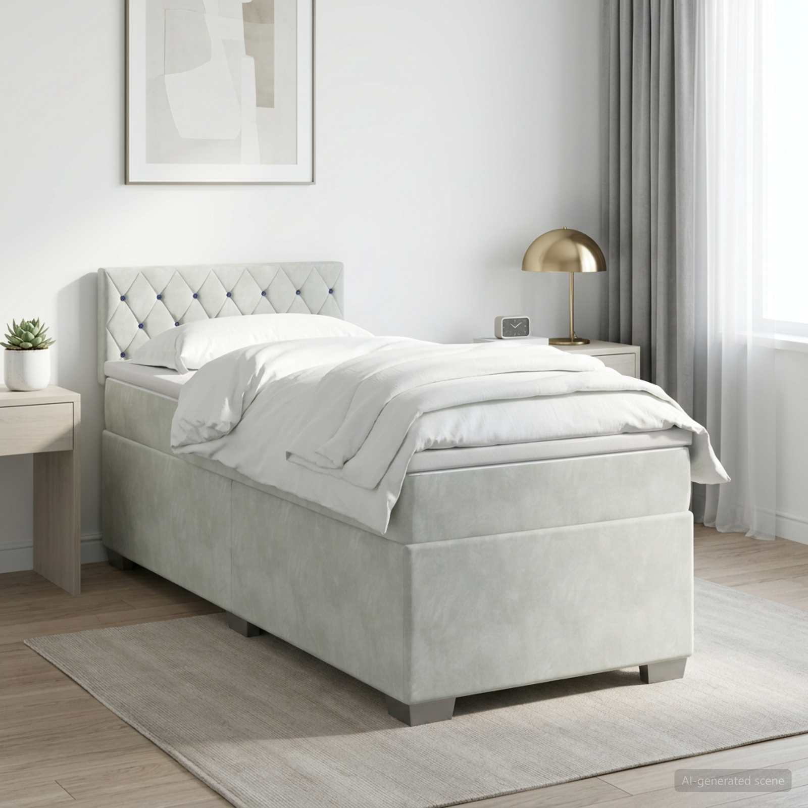 Boxmadras med topmadras Lysegr 90 x 190 cm Fljl