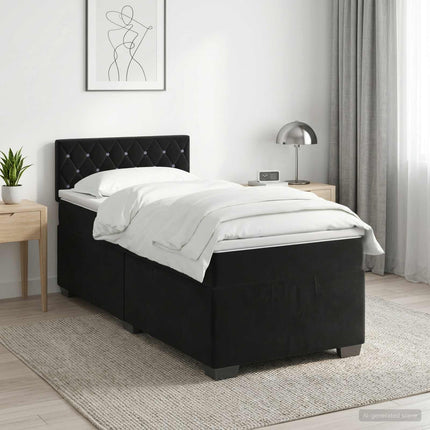 Boxmadras med topmadras med hovedgærde Sort 100 x 200 cm Fløjl
