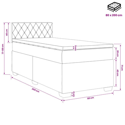 Boxmadras med topmadras Sort 80 x 200 cm Fløjl